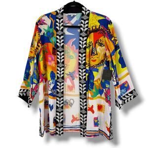 John Mark Le Soleil Embroidered Kimono Cardigan Sz M Art To Wear Print Artsy